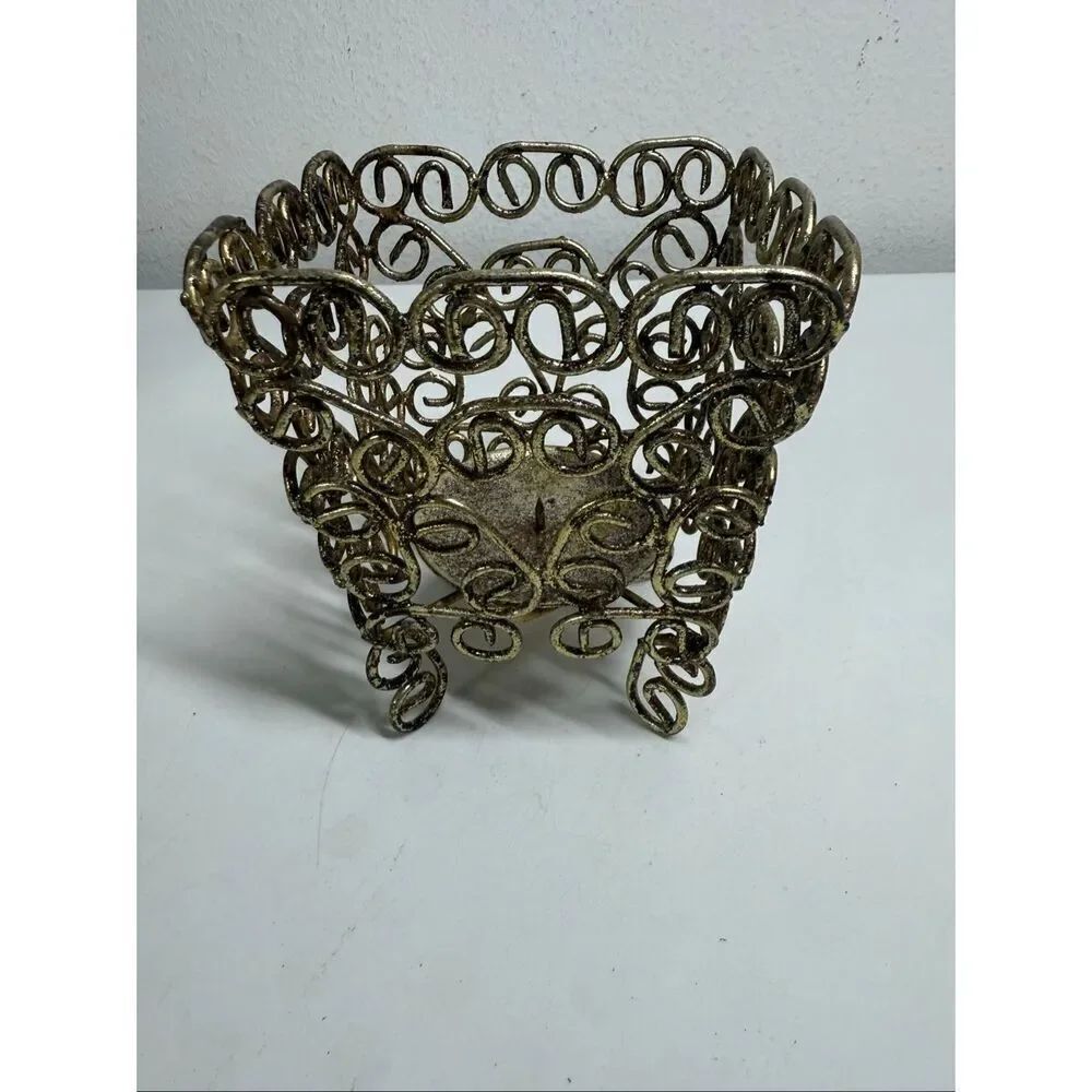 Gold Metal Pillar Candle Holder Scroll Whimsy Glam Fun Universal Decor Home